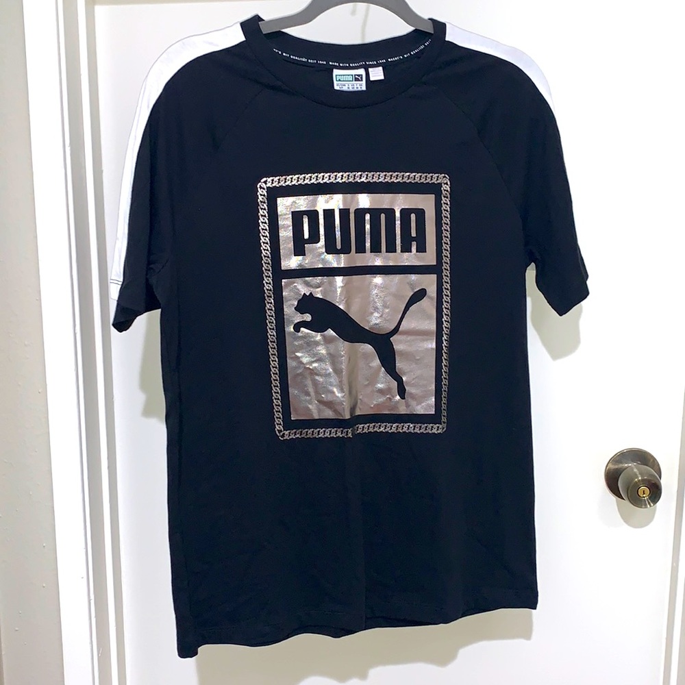Puma Chains Tee Cotton Black Active Wear T-shirt Woman sz Small